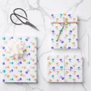Multicolor jelly fish pattern wrapping paper sheets