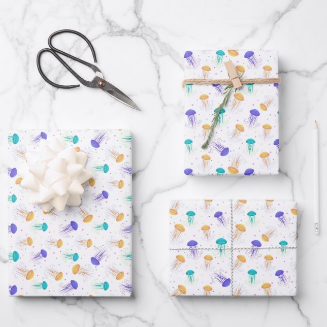 Multicolor jelly fish pattern wrapping paper sheets (Front)