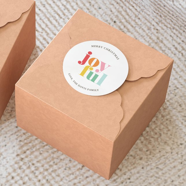 Multicolor "Joyful" Christmas Classic Round Sticker (Creator Uploaded)