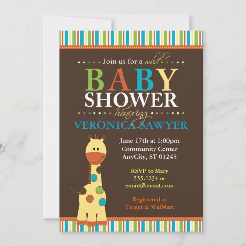 MultiColor Jungle Giraffe Baby Shower Invitations