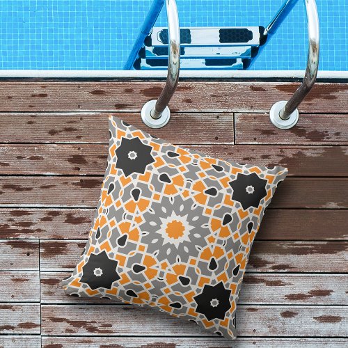 Multicolor Kaleidoscopic Mosaic Moroccan Pattern Outdoor Pillow