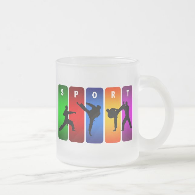 Multicolor Karate Emblem Frosted Glass Coffee Mug (Right)