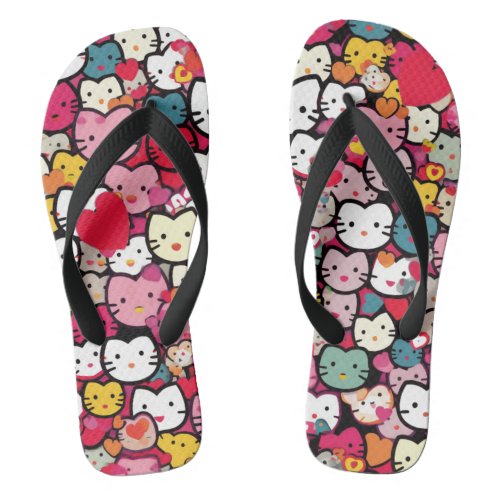 Multicolor Kitty Face Flip Flops