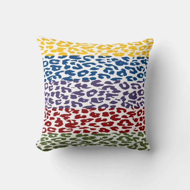 Multicolor Leopard Print Skin Stripe Pattern Throw Pillow (Front)