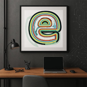 Multicolor Letter E Abstract Modern Typography Poster