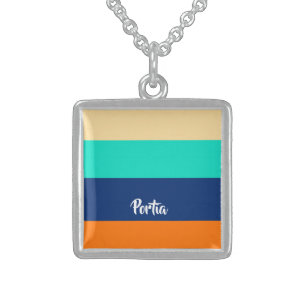 Multicolor lines patterned sterling silver necklace
