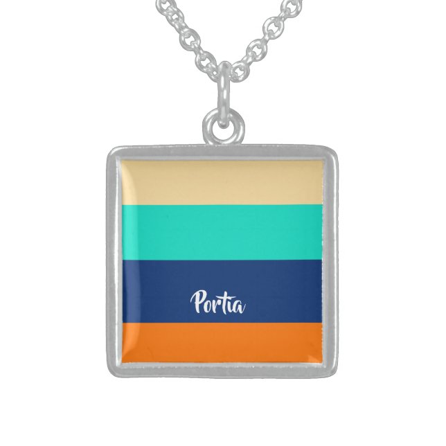 Multicolor lines patterned sterling silver necklace (Front)