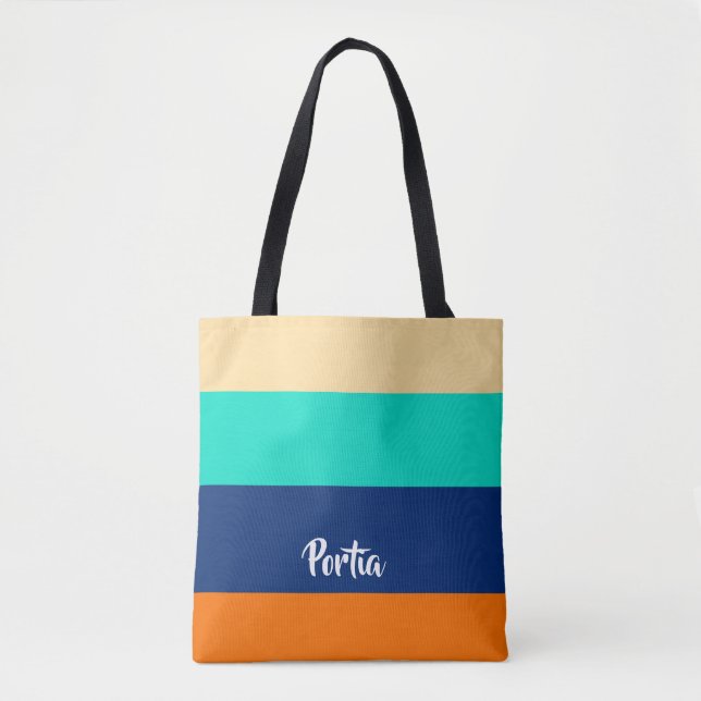 Multicolor lines patterned tote bag (Front)