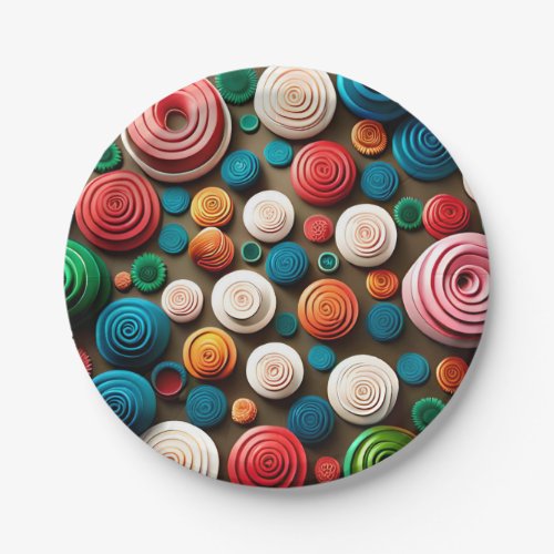 Multicolor Magic Abstract Floral on Vintage Brown Paper Plates