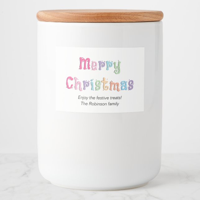 Multicolor Merry Christmas Food Container Labels (Front)