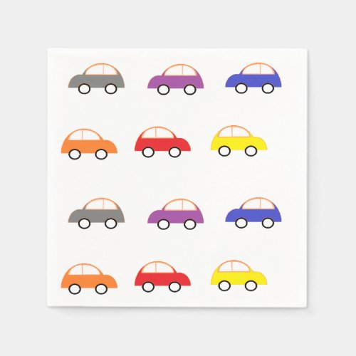 Multicolor mini cars on white napkins