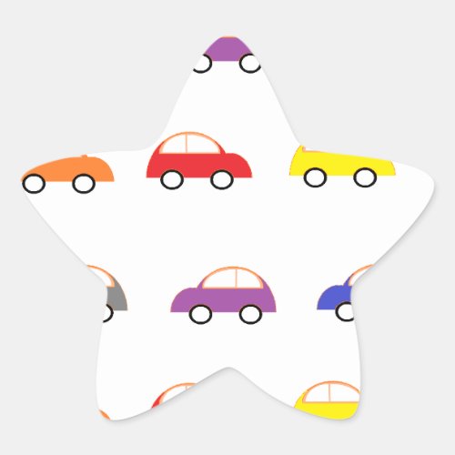 Multicolor mini cars on white star sticker