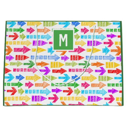 Multicolor Modern Geometric Arrow Pattern Monogram Large Gift Bag