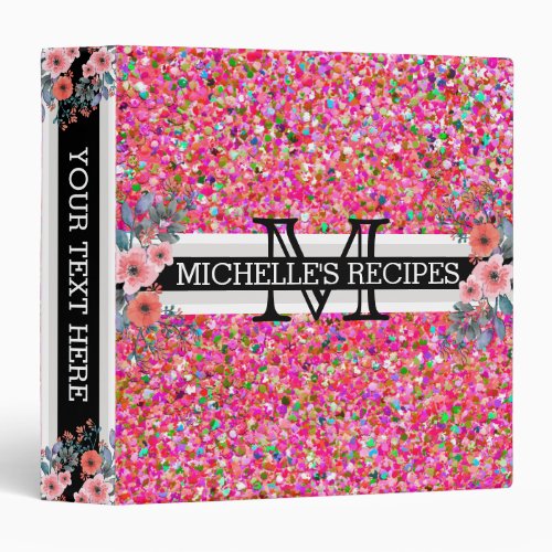 Multicolor Modern Grit Glitter Monogram 3 Binder