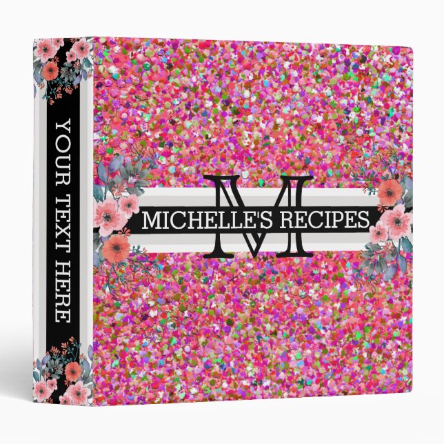 Multicolor Modern Grit Glitter Monogram #3 Binder (Front/Spine)