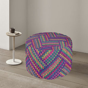Multicolor Modern Knitted, Treko Pattern Pouf