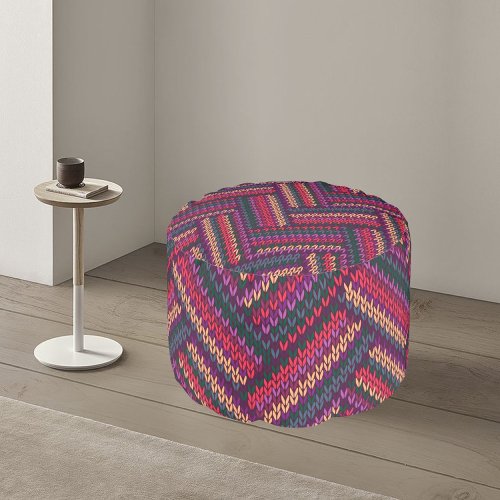 Multicolor Modern Knitted Treko Pattern  Pouf