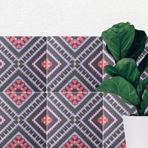 Multicolor Mosaic Boho Ethnic Geometric Pattern  Ceramic Tile