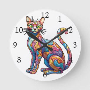 Multicolor Mosaic funny Cat 756 Round Clock