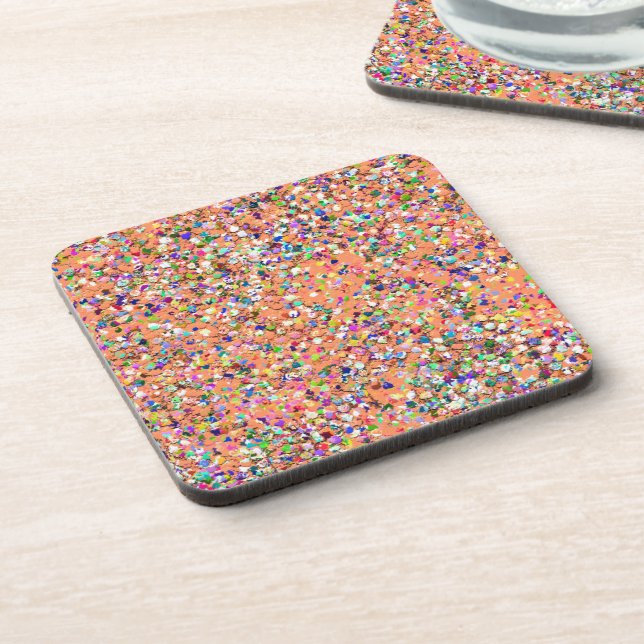 Multicolor Mosaic Modern Grit Glitter #4 Drink Coaster (Left Side)