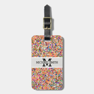 Multicolor Mosaic Modern Grit Glitter Monogram #5 Luggage Tag