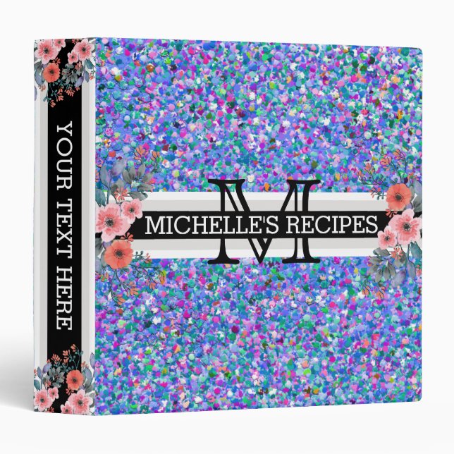 Multicolor Mosaic Modern Grit Glitter Monogram Binder (Front/Spine)