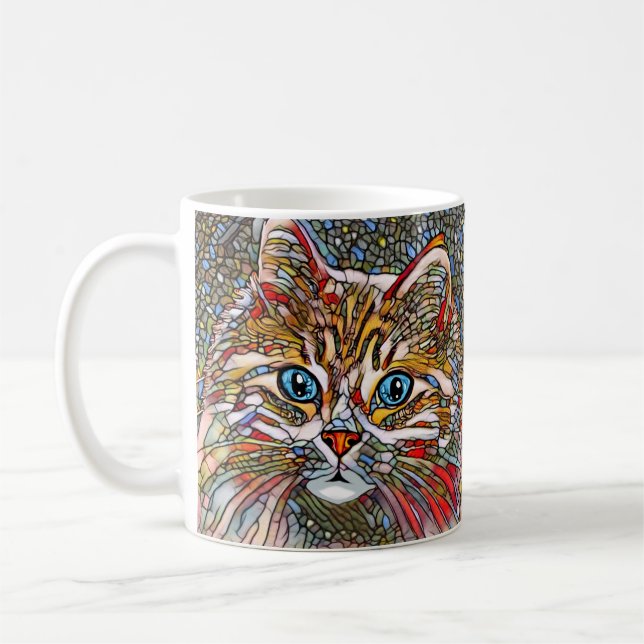 Multicolor Mosaic Style Cat 699 digital art Coffee Mug (Left)