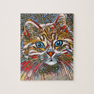 Multicolor Mosaic Style Cat 699 digital art Jigsaw Puzzle