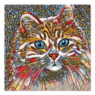 Multicolor Mosaic Style Cat 699 digital art Photo Print