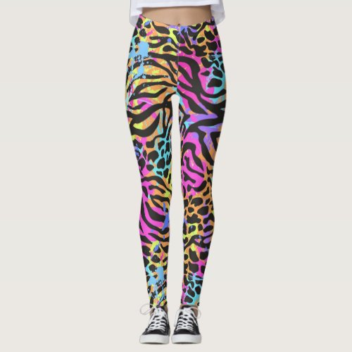 Multicolor Neon Zebra Leopard Leggings  Yoga Pant