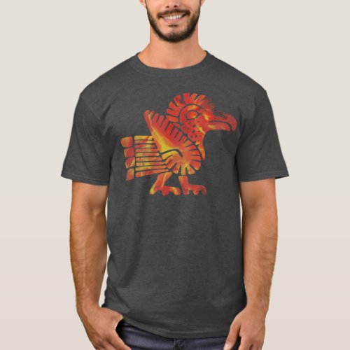 Multicolor Orange Aztec Bird Design T_Shirt