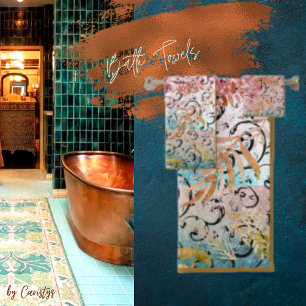 Multicolor Ornate Swirls Watercolor Background Bath Towel Set