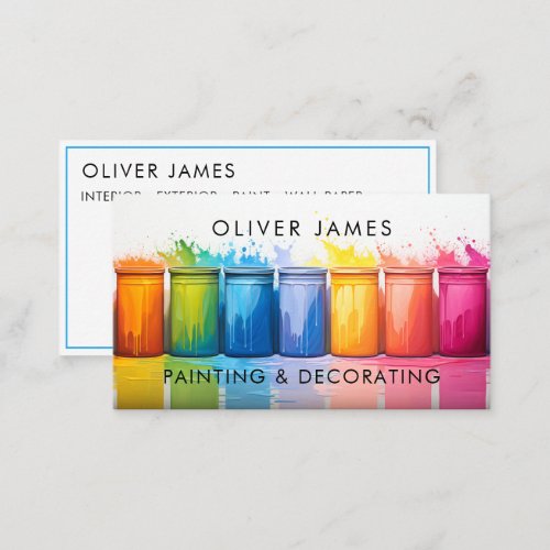 Multicolor paint pots painting and decorating business card