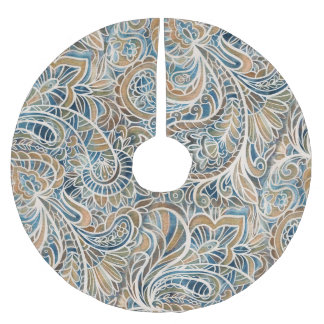 Multicolor Paisley Hand-Drawn Print Brushed Polyester Tree Skirt