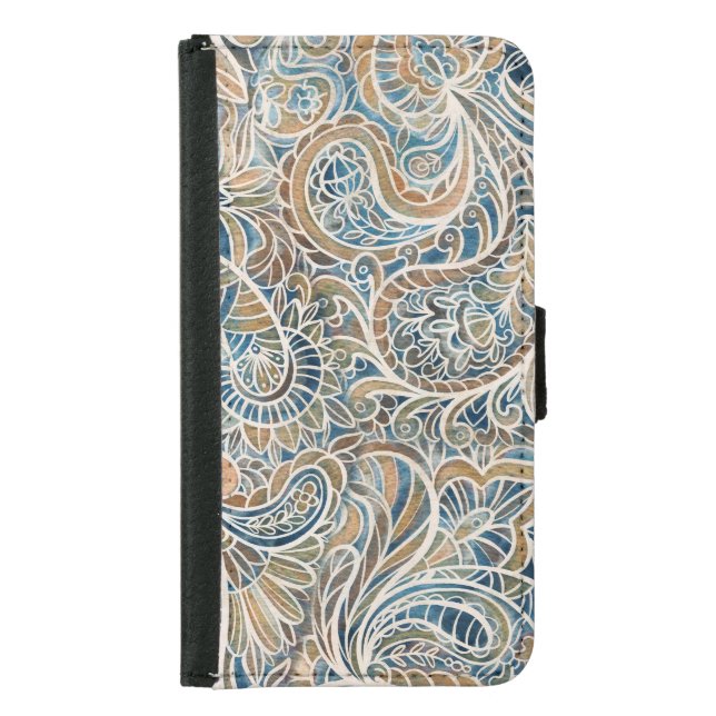 Multicolor Paisley Hand-Drawn Print Samsung Galaxy Wallet Case (Front)