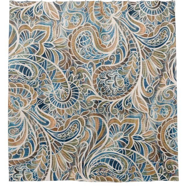 Multicolor Paisley Hand-Drawn Print Shower Curtain (Front)