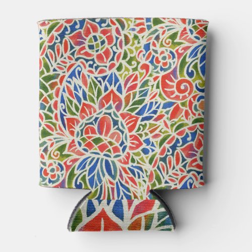 Multicolor Paisley Print Batik Pattern Can Cooler