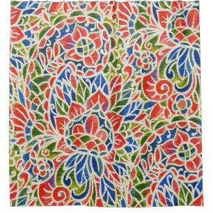 Multicolor Paisley Print Batik Pattern Shower Curtain