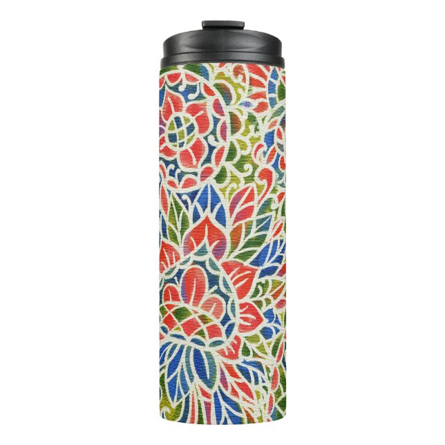 Multicolor Paisley Print Batik Pattern Thermal Tumbler (Front)