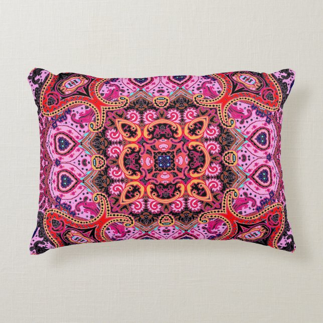 Multicolor paisley, scarf print design accent pillow (Front)