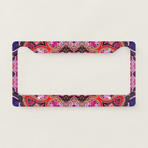 Multicolor paisley scarf print design license plate frame