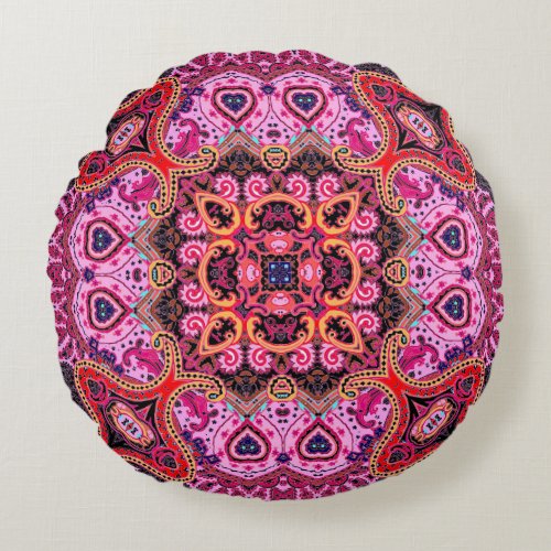 Multicolor paisley scarf print design round pillow