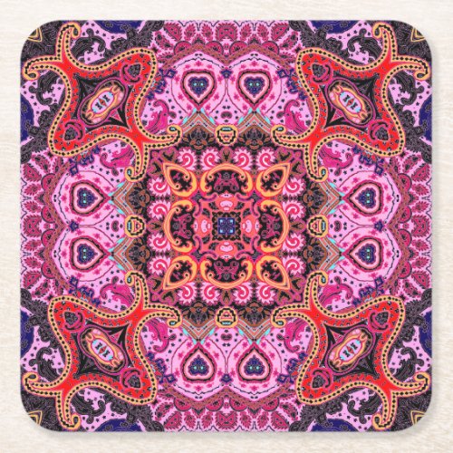 Multicolor paisley scarf print design square paper coaster