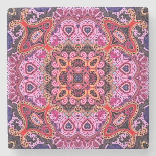 Multicolor paisley scarf print design stone coaster