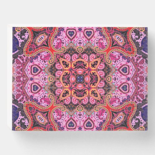 Multicolor paisley scarf print design wooden box sign