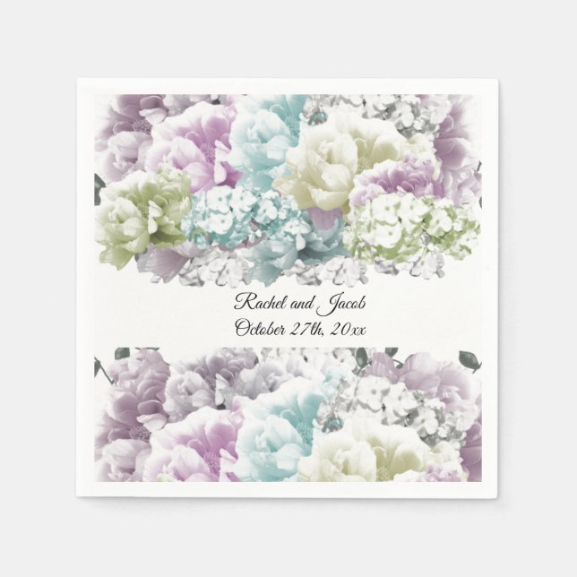 Multicolor Pastel Bouquet Wedding Paper Napkins (Front)