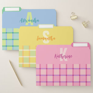 Multicolor Pastel Checkered Pattern Monogram File Folder