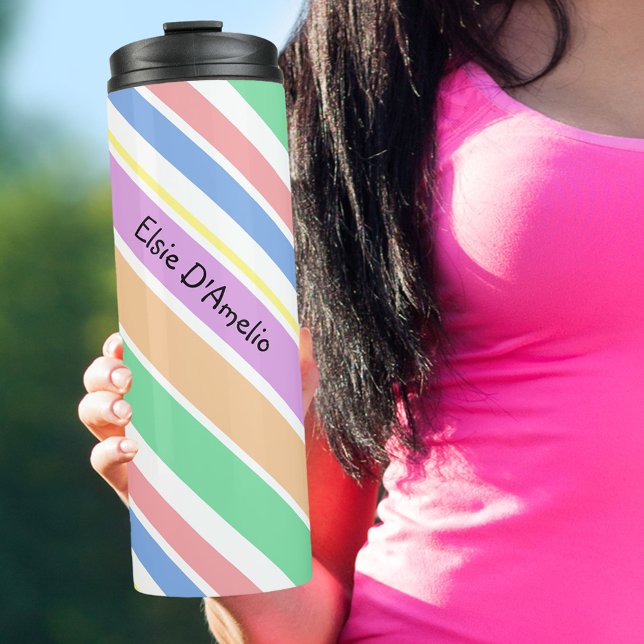 Multicolor Pastel Diagonal Striped Personalized Thermal Tumbler (Creator Uploaded)