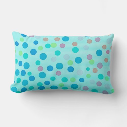 Multicolor pastel dots on blue lumbar pillow