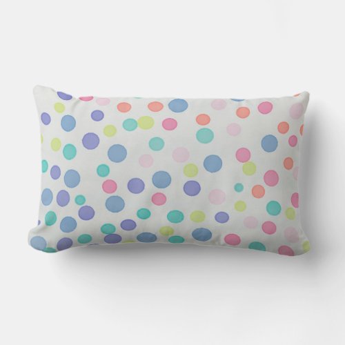 Multicolor pastel dots on grey lumbar pillow